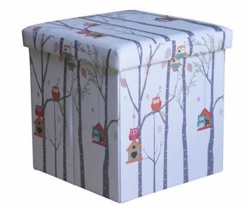 Taburet pliabil cu spatiu de depozitare Small Owls, Heinner Home, 37.5 x 38 x 38 cm, PVC, multicolor