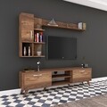 Comoda TV cu 2 rafturi de perete si cabinet M33 - 294, Wren, 180 x 35 x 48.6 cm/90 cm/133 cm, walnut