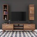 Comoda TV cu raft de perete si cabinet M10 - 250, Wren, 180 x 35 x 48.6 cm/90 cm, walnut