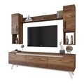 Comoda TV cu raft de perete si 2 cabinete M27 - 833, Wren, 180 x 35 x 48.6 cm/133 cm, walnut/white