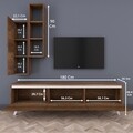 Comoda TV cu raft de perete si cabinet M1 - 823, Wren, 180 x 35 x 48.6 cm/90 cm, walnut/walnut