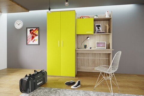 Mobilier pentru camera copilului, Bedora, City 5014, 180 x 52.5 x 180 cm, PAL, sonoma/lemon