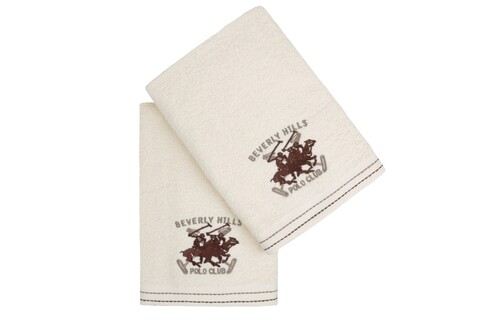 Set 2 prosoape de maini, Beverly Hills Polo Club, 401 - Cream, 50x90 cm, 100% bumbac, crem