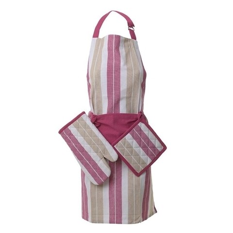 Set 3 piese pentru bucatarie Stripes Pink, InArt, bumbac, roz