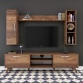 Comoda TV cu 2 rafturi de perete si cabinet M13 - 256, Wren, 180 x 35 x 48.6 cm/90 cm/133 cm, walnut