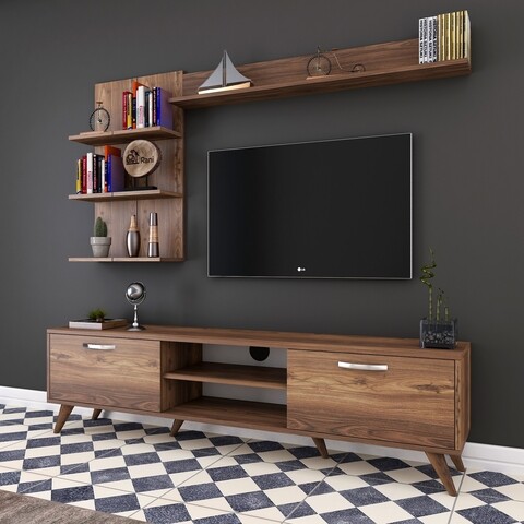 Comoda TV cu 3 rafturi de perete M41 - 309, Wren, 180 x 35 x 48.6 cm/90 cm/133 cm, walnut