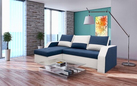 Coltar extensibil Madrid, 226x145x79 cm, 2 lazi depozitare, Reversibil, Alb/Albastru petrol