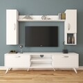 Comoda TV cu raft de perete si 2 cabinete M22 - 273, Wren, 180 x 35 x 48.6 cm/90 cm/133 cm, white