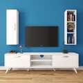 Comoda TV cu raft de perete si cabinet M14 - 257, Wren, 180 x 35 x 48.6 cm/90 cm, white