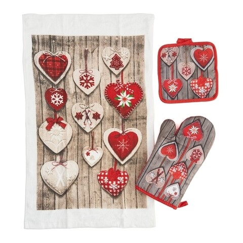 Set 3 piese pentru bucatarie Xmas, Heinner, poliester/bumbac, gri