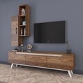 Comoda TV cu raft de perete si cabinet M1 - 823, Wren, 180 x 35 x 48.6 cm/90 cm, walnut/walnut