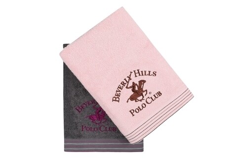 Set 2 prosoape de baie, Beverly Hills Polo Club, 405 Dark Grey Pink, 70 x 140 cm, 100% bumbac