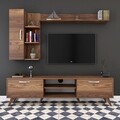 Comoda TV cu 2 rafturi de perete si cabinet M36 - 300, Wren, 180 x 35 x 48.6 cm/90 cm/133 cm, walnut