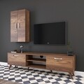 Comoda TV cu 2 cabinete M18 - 266, Wren, 180 x 35 x 48.6 cm/90 cm, walnut