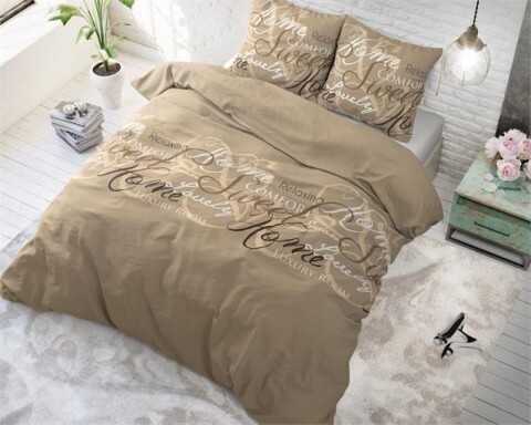 Lenjerie de pat dubla Royal Luxury Taupe, Royal Textile, 3 piese, 200 x 220 cm, 100% bumbac, multicolora