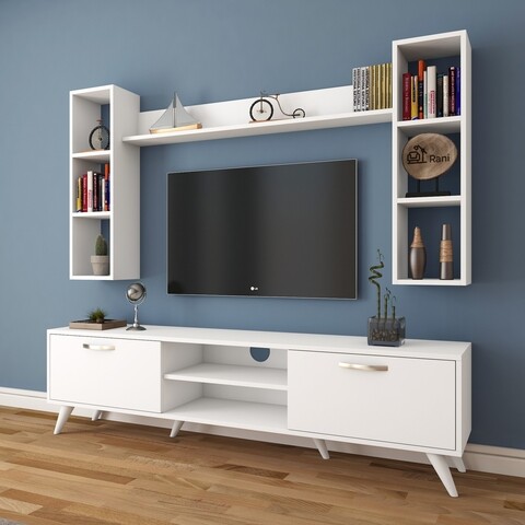 Comoda TV cu 3 rafturi de perete M5 - 239, Wren, 180 x 35 x 48.6 cm/90 cm/133 cm, white