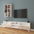 Comoda TV cu raft de perete si cabinet M38 - 304, Wren, 180 x 35 x 48.6 cm/90 cm, white