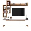 Comoda TV cu 3 rafturi de perete M16 - 387, Wren, 180 x 35 x 48.6 cm/90 cm/133 cm, white/walnut