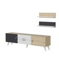 Comoda TV cu raft de perete Only, Maison in Design, 160 x 32 x 45 cm, alb/natural/antracit