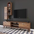 Comoda TV cu raft de perete si cabinet M1 - 227, Wren, 180 x 35 x 48.6 cm/90 cm, walnut