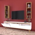 Comoda TV cu raft de perete si cabinet M14 - 412, Wren, 180 x 35 x 48.6 cm/90 cm, white/walnut