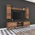 Comoda TV cu raft de perete si 2 cabinete M2 - 229, Wren, 180 x 35 x 48.6 cm/133 cm, walnut