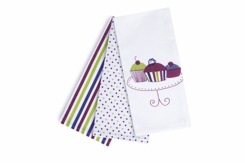 Set 3 prosoape de bucatarie, 100% bumbac, Cupcake, multicolor