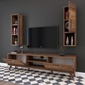 Comoda TV cu raft de perete si cabinet M11 - 252, Wren, 180 x 35 x 48.6 cm/90 cm, walnut