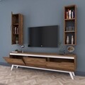 Comoda TV cu raft de perete si cabinet M14 - 838, Wren, 180 x 35 x 48.6 cm/90 cm, walnut/white