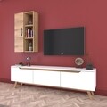 Comoda TV cu raft de perete si cabinet M37 - 422, Wren, 180 x 35 x 48.6 cm/90 cm, white/walnut