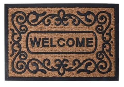 Covoras de intrare Welcome Frame, 60x40 cm, cauciuc si fibra de cocos