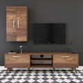 Comoda TV cu 2 cabinete M18 - 266, Wren, 180 x 35 x 48.6 cm/90 cm, walnut