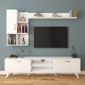 Comoda TV cu 2 rafturi de perete si cabinet M33 - 293, Wren, 180 x 35 x 48.6 cm/90 cm/133 cm, white