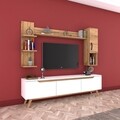 Comoda TV cu 2 rafturi de perete si cabinet M25 - 418, Wren, 180 x 35 x 48.6 cm/90 cm/133 cm, white/walnut