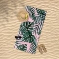 Prosop de plaja Leaves, Aglika, 80 x 160 cm, 50% bumbac/ 50% poliester, roz/verde intens