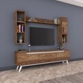 Comoda TV cu 2 rafturi de perete si cabinet M12 - 830, Wren, 180 x 35 x 48.6 cm/90 cm/133 cm, walnut/white