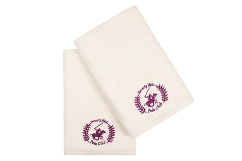 Set 2 prosoape de baie, Beverly Hills Polo Club, 402 Cream V01, 70 x 140 cm, 100% bumbac