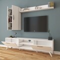 Comoda TV cu raft de perete si 2 cabinete M40 - 308, Wren, 180 x 35 x 48.6 cm/133 cm, white