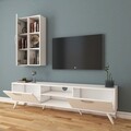 Comoda TV cu raft de perete si cabinet M37 - 301, Wren, 180 x 35 x 48.6 cm/90 cm, white