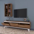 Comoda TV cu raft de perete si cabinet M37 - 848, Wren, 180 x 35 x 48.6 cm/90 cm, walnut/white