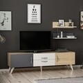 Comoda TV cu raft de perete Only, Maison in Design, 160 x 32 x 45 cm, alb/natural/antracit