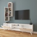 Comoda TV cu raft de perete si cabinet M1 - 228, Wren, 180 x 35 x 48.6 cm/90 cm, white