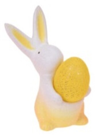 Decoratiune luminoasa Bunny with egg, 9x7x15.5 cm, ceramica, galben