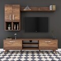Comoda TV cu raft de perete si 2 cabinete M35 - 298, Wren, 180 x 35 x 48.6 cm/133 cm, walnut
