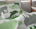 Lenjerie de pat pentu o persoana, Small Dino Green, Royal Textile, 2 piese, 140 x 200 cm, 100% bumbac flanel, alb/verde