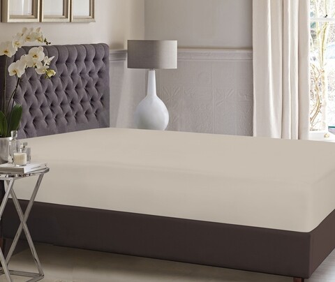 Cearsaf de pat cu elastic Bedora, 90x200 cm, bumbac ranforce, bej