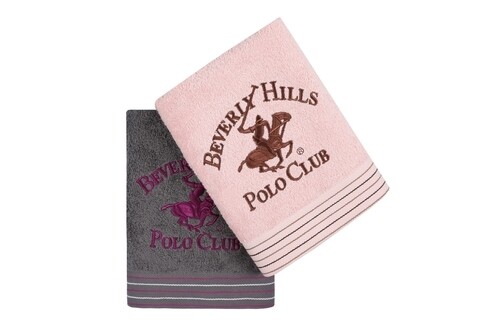 Set 2 prosoape de maini, Beverly Hills Polo Club, Dark Grey Pink, 50 x 100 cm, 100% bumbac
