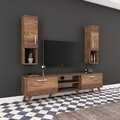 Comoda TV cu 2 cabinete M28 - 286, Wren, 180 x 35 x 48.6 cm/90 cm, walnut