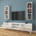 Comoda TV cu 2 rafturi de perete M6 - 241, Wren, 180 x 35 x 48.6 cm/90 cm, white