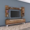 Comoda TV cu 2 rafturi de perete si cabinet M25 - 844, Wren, 180 x 35 x 48.6 cm/90 cm/133 cm, walnut/white